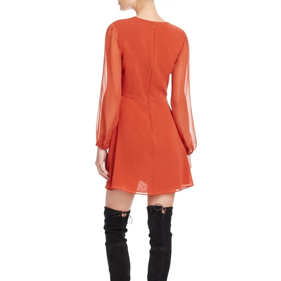 ALICE + OLIVIA Cary Long Sleeve Stretch Silk A Line Copper size 4 NWT - Picture 2 of 6